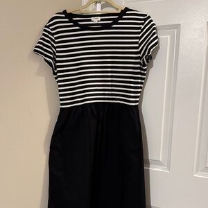 J. Crew Factory Black and White Striped Midi Dress
